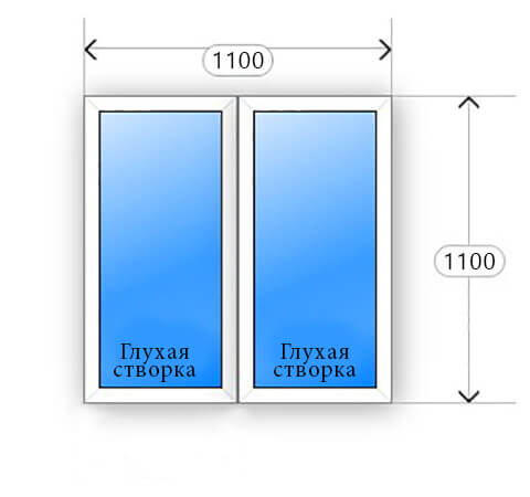 Схематичное изображение двухстворчатого окна с глухими створками 1100x1100
