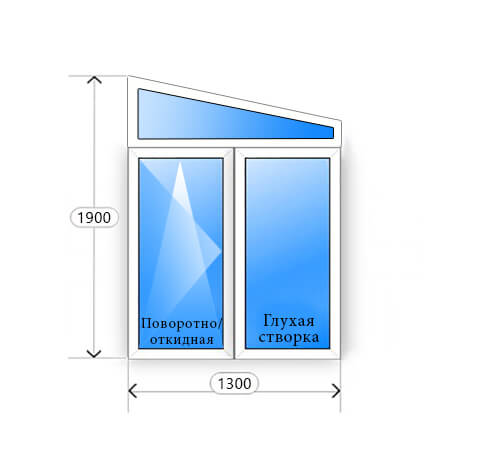Схематичное изображение окно двухстворчатое 1300x1900