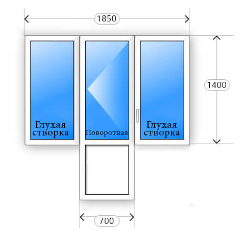 Схематичное изображение балконного блока 1850x1400